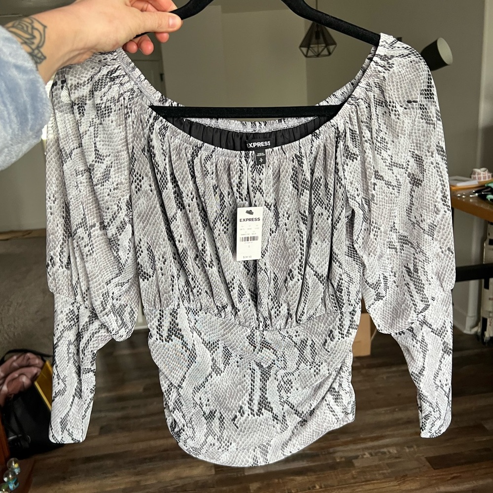NWT Express off the shoulder snake print top
